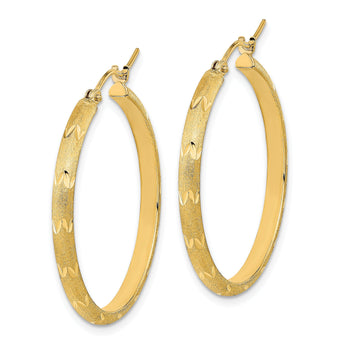 14K Polished and Satin Diamond-cut Hoop Earrings