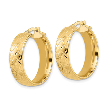 14K Polished Textured Hoop Earrings
