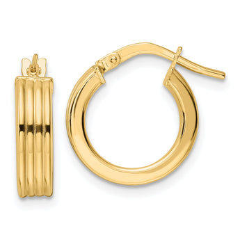 14K Polished Textured  Hoop Earrings