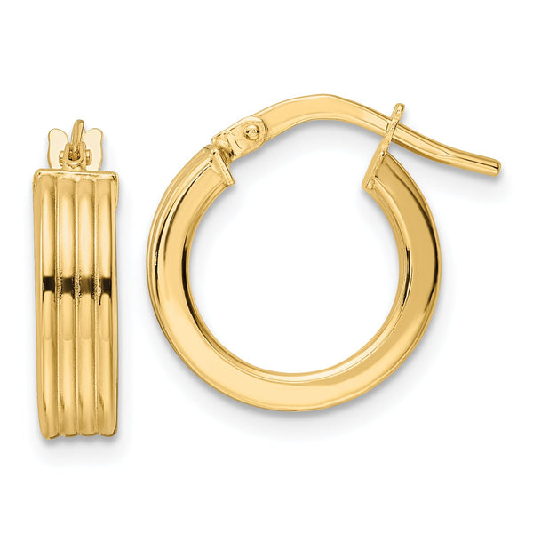 14K Polished Textured  Hoop Earrings