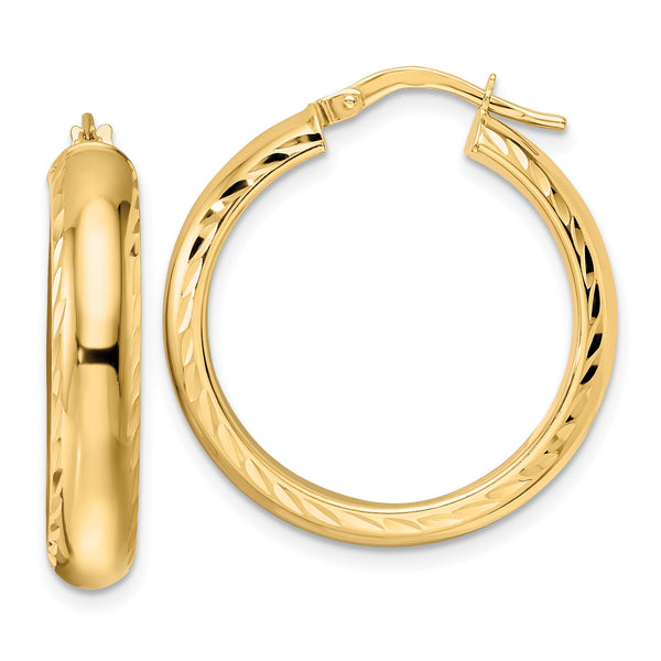 14K Polished & D/C Hoop Earrings
