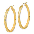 14K Polished Textured Diamond-cut Square Tube Hoop Earrings