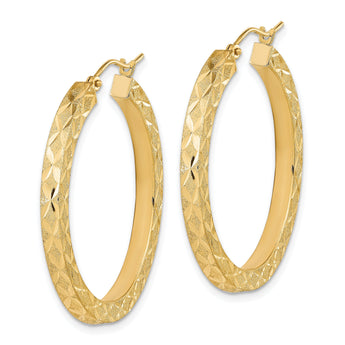 14K Satin Diamond-cut Hoop Earrings