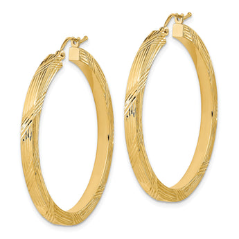14K Polished and Textured Hoop Earrings