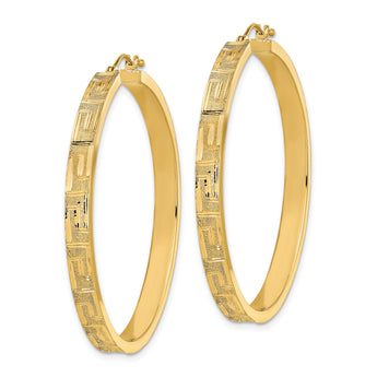 14K Polished and Satin Greek Pattern Hoop Earrings