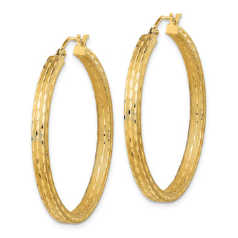 14K Satin and Diamond-cut Hoop Earrings