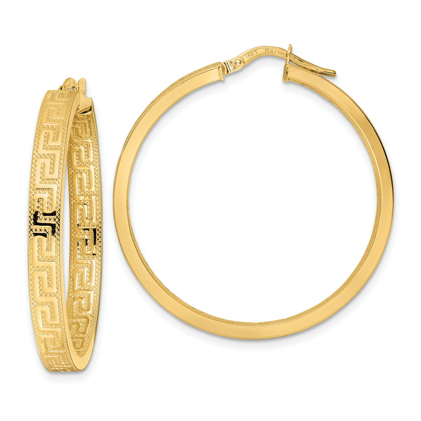 14K Greek Key Hoop Earrings