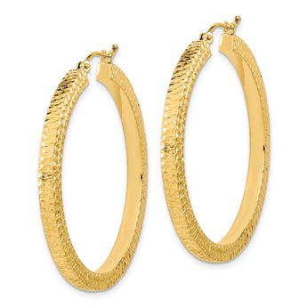 14K Polished & Hammered Hoop Earrings