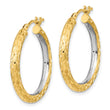 14k White Rhodium Polished Diamond-cut 3mm Circle Hoop Earrings