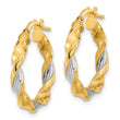 14K & White Rhodium Polished & Textured Twist Hoop Earrings