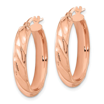 14K Rose Polished and Twisted Oval Hoop Earrings - Birthstone Company