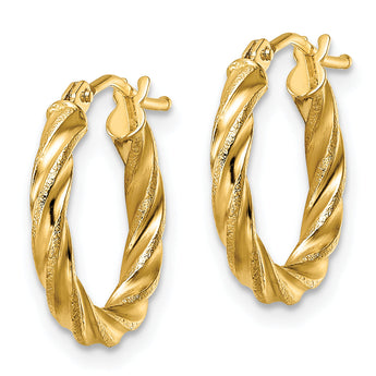 14k Polished & Textured Twisted Hoop Earrings