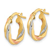 14K W/Rose & White Rhodium Polished Twisted Hoop Earrings