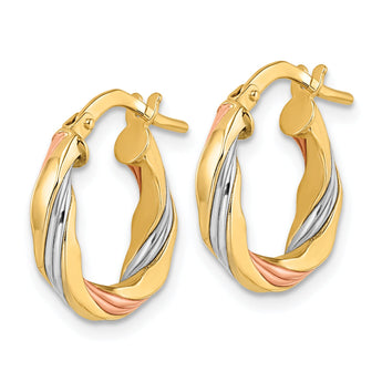 14K W/Rose & White Rhodium Polished Twisted Hoop Earrings
