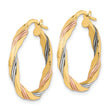 14K W/Rose & White Rhodium Polished Twisted Hoop Earrings
