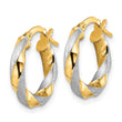 14K w/ White Rhodium Brushed and Polished Twisted Hoop Earrings