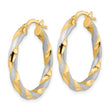 14K w/White Rhodium Brushed and Polished Twisted Hoop Earrings