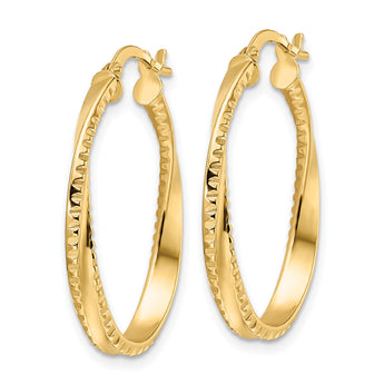 14K Polished Twisted Oval Hoop Earrings