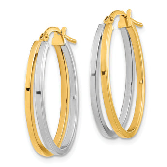 14K Two-tone Polished Oval Double Hoop Earrings