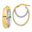 14k Two-tone Polished Diamond-cut Fancy Oval Hoop Earrings