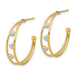 14K & White Rhodium Polished CZ Post Hoop Earrings