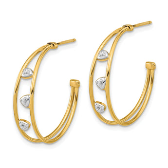 14K & White Rhodium Polished CZ Post Hoop Earrings