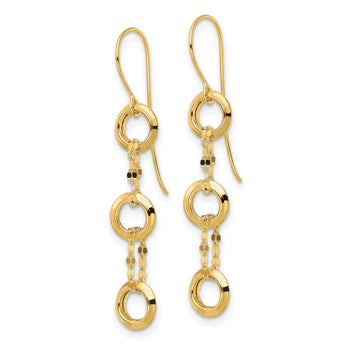 14K Three Circle Dangle Earrings