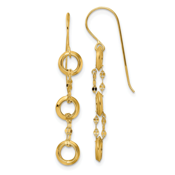 14K Three Circle Dangle Earrings