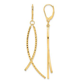 14K Polished Diamond Cut Fancy Dangle Leverback Earrings - Birthstone Company