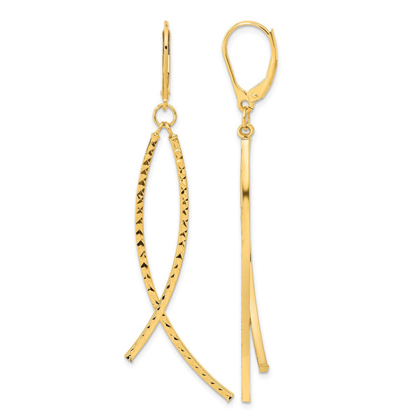 14K Polished Diamond Cut Fancy Dangle Leverback Earrings - Birthstone Company