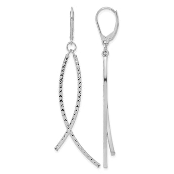 14K White Gold Polished Diamond Cut Fancy Dangle Leverback Earrings - Birthstone Company