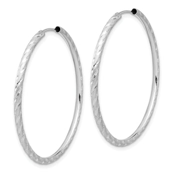 14k White Gold Polished and Satin D/C 2.00mm Endless Hoop Earrings