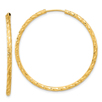 14k Polished and Satin D/C 2.00mm Endless Hoop Earrings