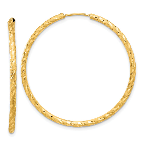14k Polished and Satin D/C 2.00mm Endless Hoop Earrings