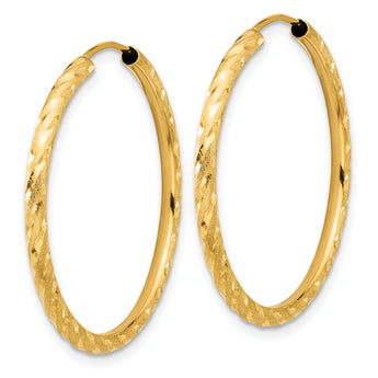 14k Polished and Satin D/C 2.00mm Endless Hoop Earrings