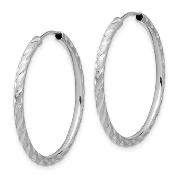 14k White Gold Polished and Satin D/C 2.00mm Endless Hoop Earrings