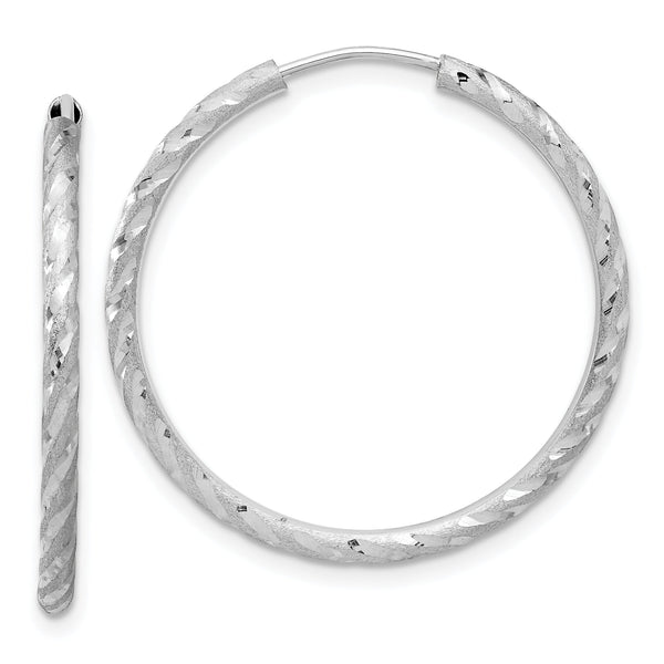 14k White Gold Polished and Satin D/C 2.00mm Endless Hoop Earrings