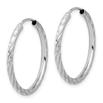 14k White Gold Polished and Satin D/C 2.00mm Endless Hoop Earrings