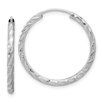 14k White Gold Polished and Satin D/C 2.00mm Endless Hoop Earrings