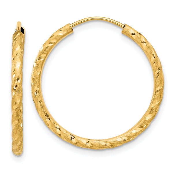 14k Polished and Satin D/C 2.00mm Endless Hoop Earrings