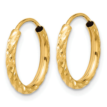 14k Polished and Satin D/C 2.00mm Endless Hoop Earrings