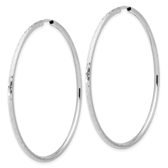 14k White Gold Polished and Satin D/C 2.00mm Endless Hoop Earrings
