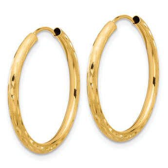 14k Polished and Satin D/C 2.00mm Endless Hoop Earrings