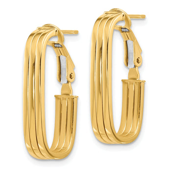 14K Polished Oval Omega Back Hoop Earrings