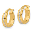 14K w/ White Rhodium Polished and Diamond-cut Hoop Earrings