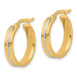 14K w/ White Rhodium Polished and Diamond-cut Hoop Earrings