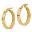 14K w/ White Rhodium Polished and Diamond-cut Hoop Earrings
