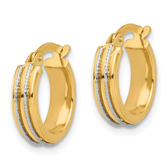 14K Two-tone Polished and Diamond-cut Hoop Earrings