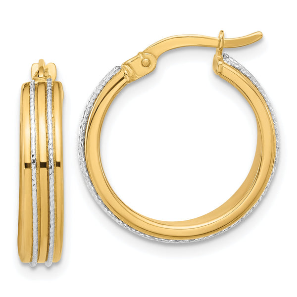 14K Two-tone Polished and Diamond-cut Hoop Earrings