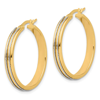 14K Two-tone Polished and Diamond-cut Hoop Earrings